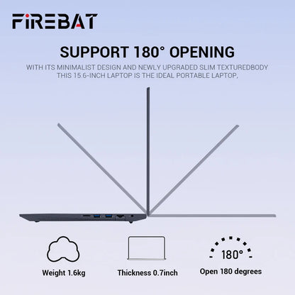 Firebat AT15 Laptop Intel N150 N100 CPU 15.6 Inch 16GB RAM SSD 512GB 1TB Lightweight Business Computer Notebook BT4.2 WiFi5