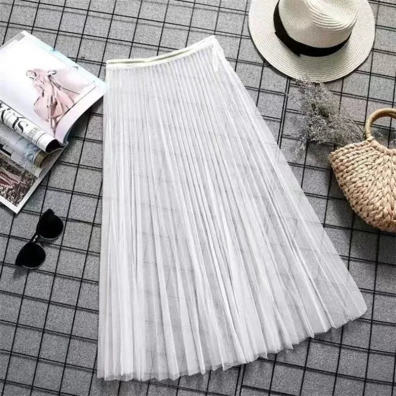 Transparent Sexy Lace Mesh Skirt Elastic High Waist Black White Tulle  Mini Skirts Womens Skirt  Korean Fashion
