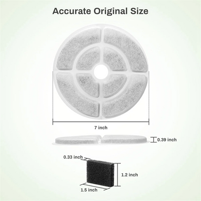 Replacement Cat Water Fountain Filters For 2.5Gal/9.5L Dog Water Fountain Activated Pet Fountain Filters And Sponges 6+6M12K