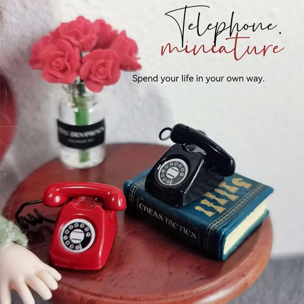 1:12 Doll House Miniature Simulated Telephone Vintage Dollhouse Furniture Dollhouse Miniature Phone Model Rotary Mini Phone