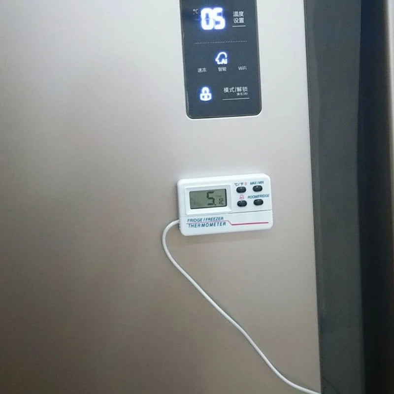 Digital Refrigerator Thermometer Indoor Outdoor Fridge Freezer Thermometer with 2 Sensor and Alarm for Home Restaurant