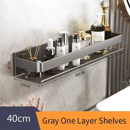 Bathroom Accessories Shelf Organizer Shower Storage Rack Gray Wall Mounted Space Aluminum Toilet Shampoo Holder Shelves 30-50CM