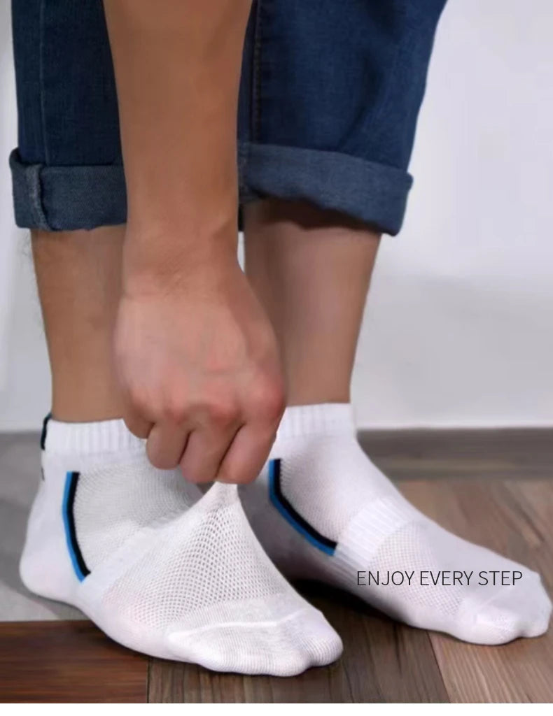 5 Pairs/pack of "Sports" MEN'S Summer Socks, Personalized Boat Socks, Breathable Mesh, Youth Student Socks, Mixed Colors