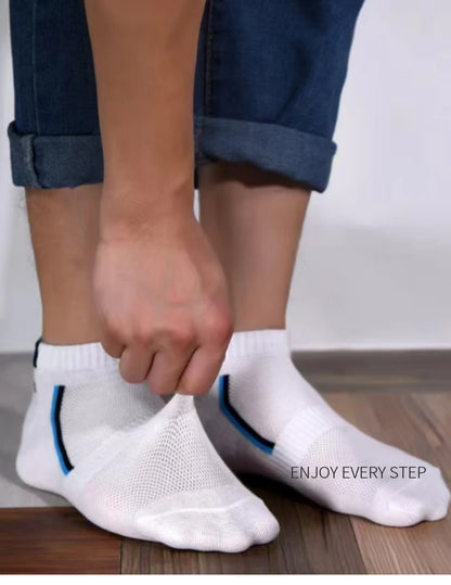 5 Pairs/pack of "Sports" MEN'S Summer Socks, Personalized Boat Socks, Breathable Mesh, Youth Student Socks, Mixed Colors