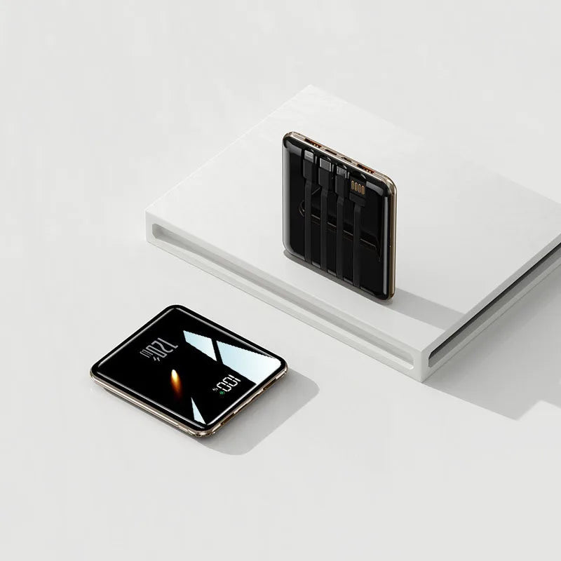 Power Bank 20000mAh Ultra Thin Portable Charger with Built-in Cable Large Capacity Super Fast Charging Powerbank for Smartphones