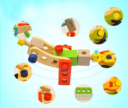 Educational Montessori Kids Toys Plastic Wooden Toolbox Pretend Play Set Children Nut Screw Assembly Simulation Carpenter Tool