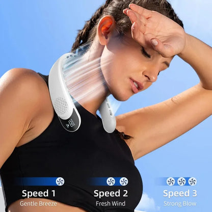 4000mAh Leafless Portable Neck Fan 3 Gears Adjustable Super Strong Wind Fast Cooling Multi-Function Digital Display Neck Fan