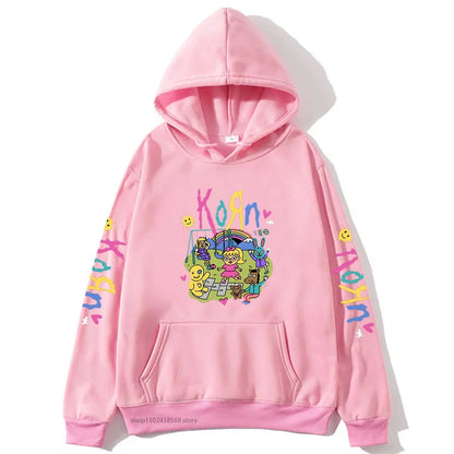 Cartoon Graphic Korn Hoodies Kawaii Music Band Print Sweatshirts Mens Clothes Winter Casual Fleece Streetwear Women Unisex Tops