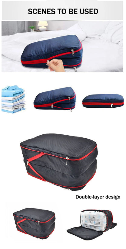 3PCS Set Travel Compression Packing Cubes Double Layer Portable Pouch Waterproof Nylon Storage Bags for Clothes Shoes Suitcases