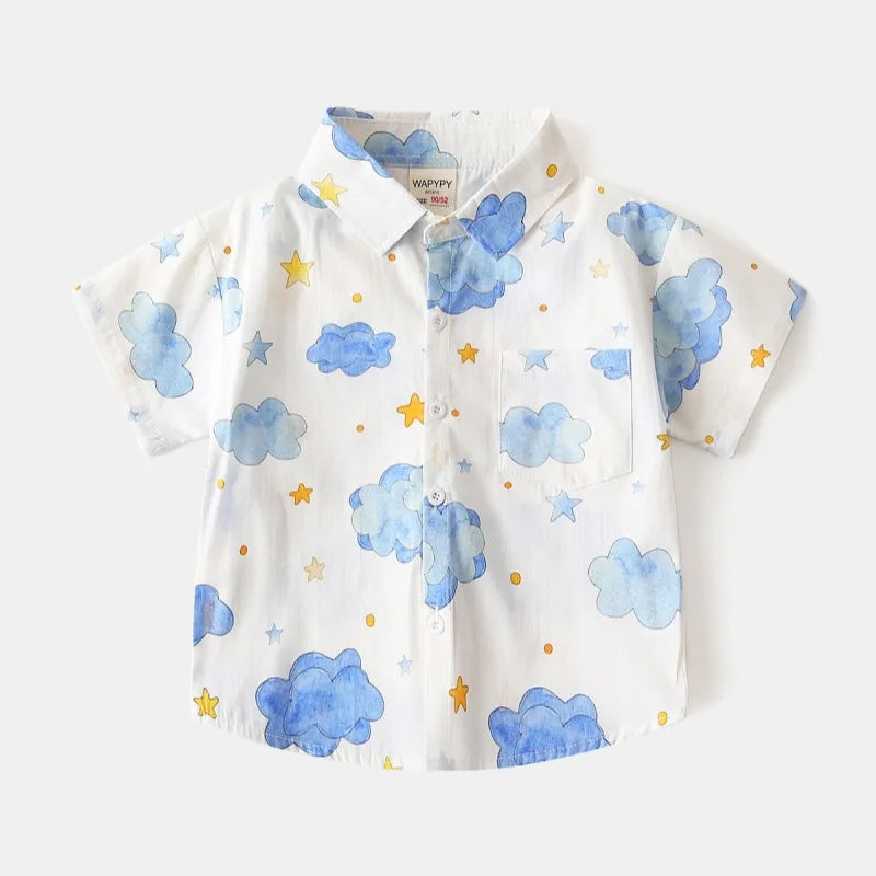 Fashion Baby Shirts 6 to 12 18 24 Months Toddler Boys Shirts Cotton Cars Lion Print Shirt for Boy Blue White Yellow Kids Clothes