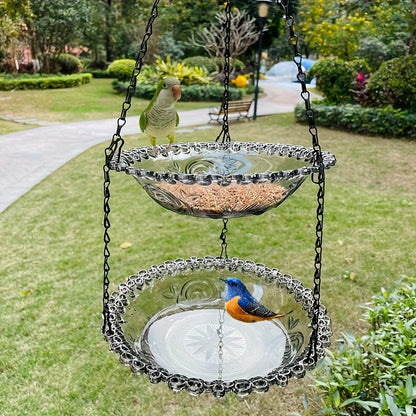 2-layer Bird Feeder, Suspended Bird Bath, Courtyard Decoration, Durable Tray with Chain for Bird Bath, Outdoor Bird Feeding