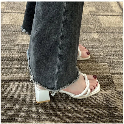Sandals, 2025 Summer New Fashion Gentle Retro Chunky Non-slip Sandals, A Line with 5cm High Heels Summer Beach Sandals