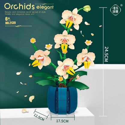 Orchid Building Blocks Flowers, Home Décor Accessory for Adults, Botanical Collection, Valentines Day Gift Idea (606 Pcs)