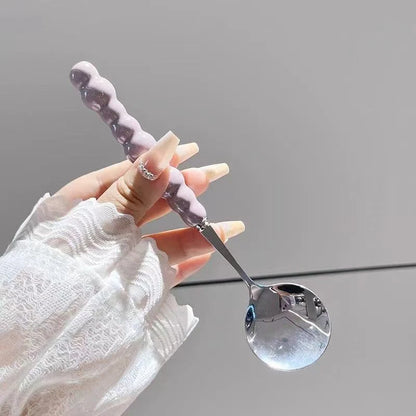 Stainless Steel Spoon Korean Long Handle Tableware Thicken Stirring Ice Spoon Meal Spoon Household Dinner Spoon