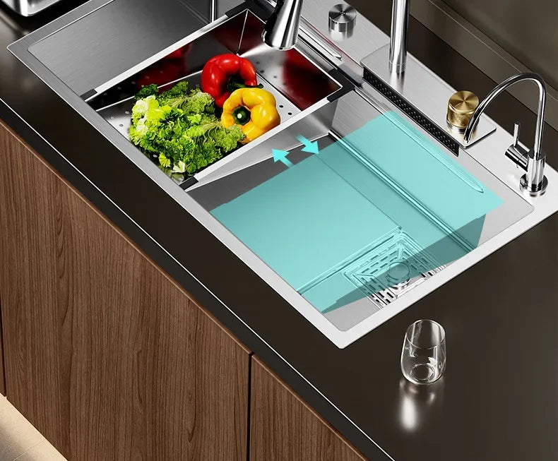 Nano 304 Stainless Steel Sink Waterfall Large Single Slot Kitchen Sink Vegetable Sink Stainless Steel Sink Household Sink