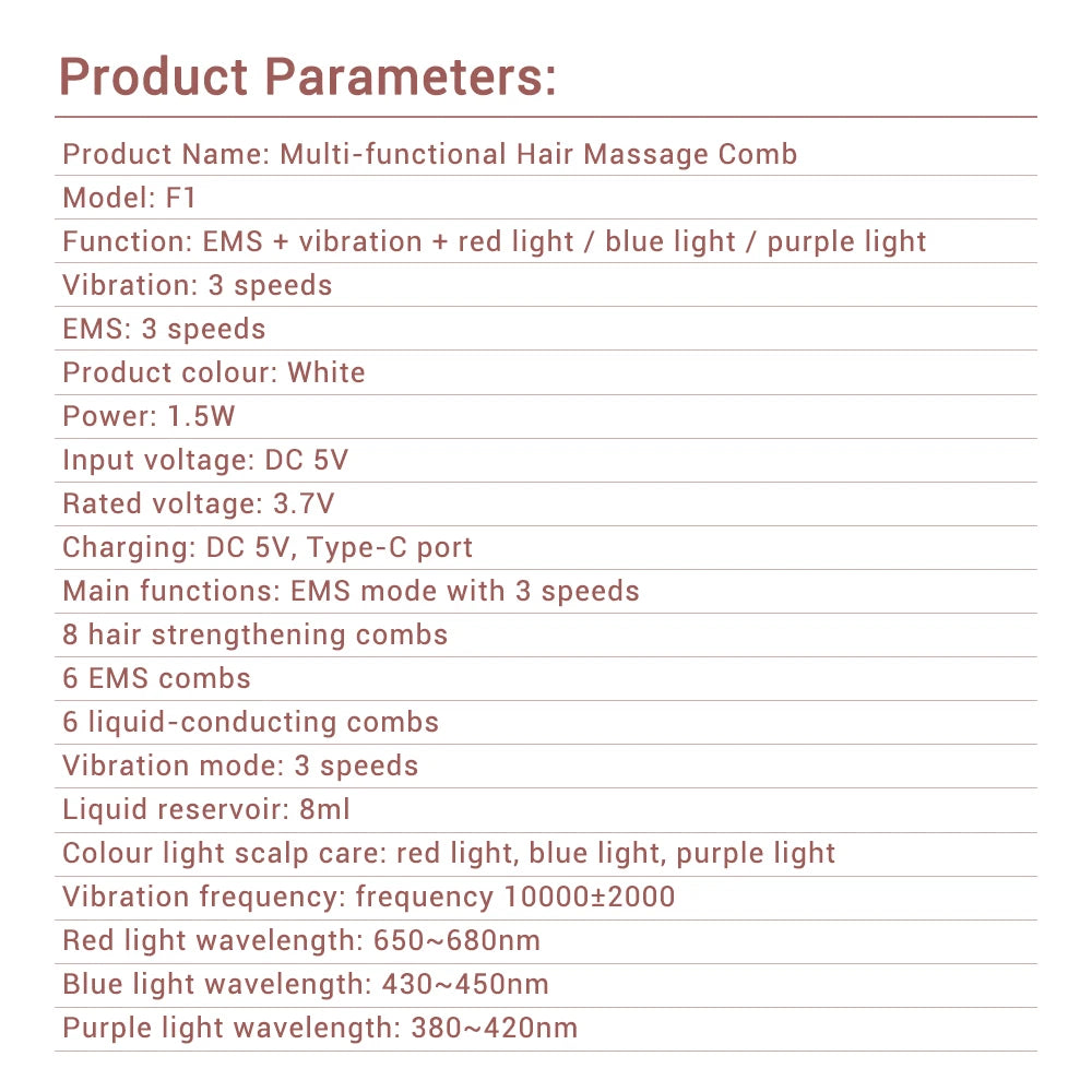 Electric Scalp Massage Comb Red Blue LED Light Therapy EMS Vibration Massage Brush Anti-Hair Loss Medicine Scalp Oil Applicator