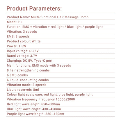 Electric Scalp Massage Comb Red Blue LED Light Therapy EMS Vibration Massage Brush Anti-Hair Loss Medicine Scalp Oil Applicator