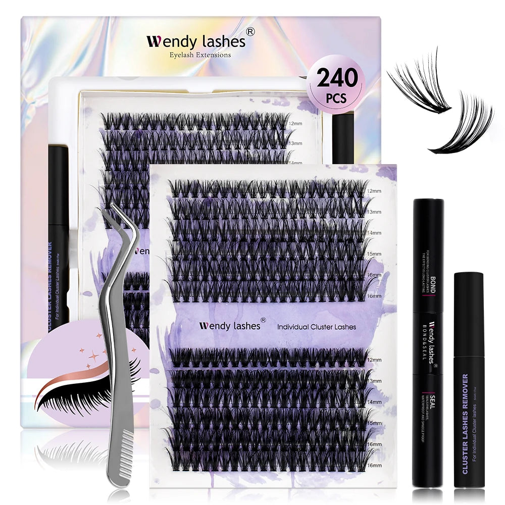Wendy DIY Lash Extension Kit With 0.07 Thickness 280 PCS Lash Clusters Lash Bond And Seal Lash Glue Remover And Lash Tweezers