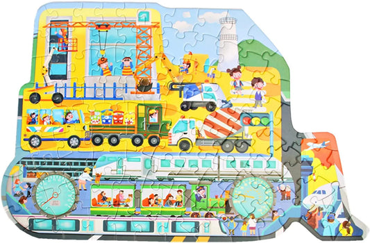 Puzzles for Kids Ages 4-10,100 Piece Puzzles for Kids Bulldozer Construction Vehicles Shaped Jigsaw Puzzle Christmas Birthday Gi