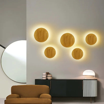LED Wall Lights Modern Circular Creative Minimalist Wooden Lighting Fixtures Living Room Bedroom Corridor Decoration Lighting