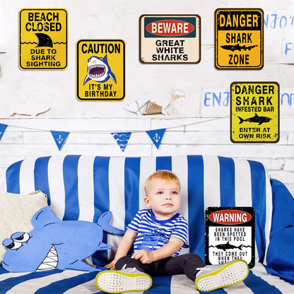 6 PCS Shark Zone Party Decorations Funny Party Wall Decorations Signs for Boys Birthday Party Ocean Shark Theme Party Supplies