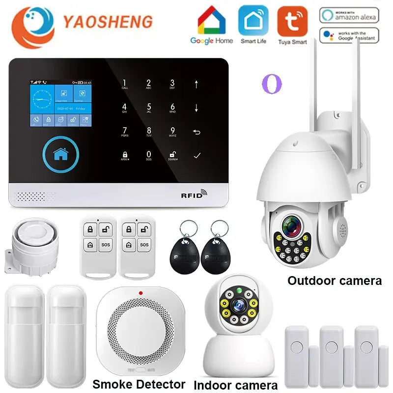 Wireless Home Alarm System Tuya Smart Home WIFI 2G GSM Security Alarms For Home With Motion Sensor With Alexa & Google Home