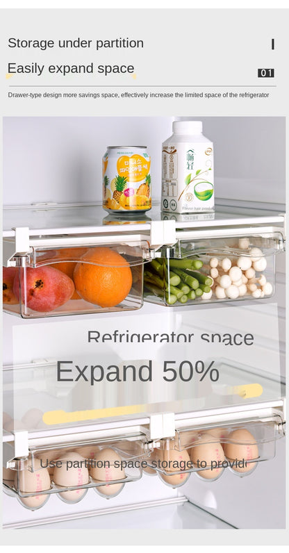 NEW Refrigerator Drawer Plastic Clear Fridge Organizer Slide Under Shelf Drawer Box Rack Holder Kitchen Fruit Food Storage Box