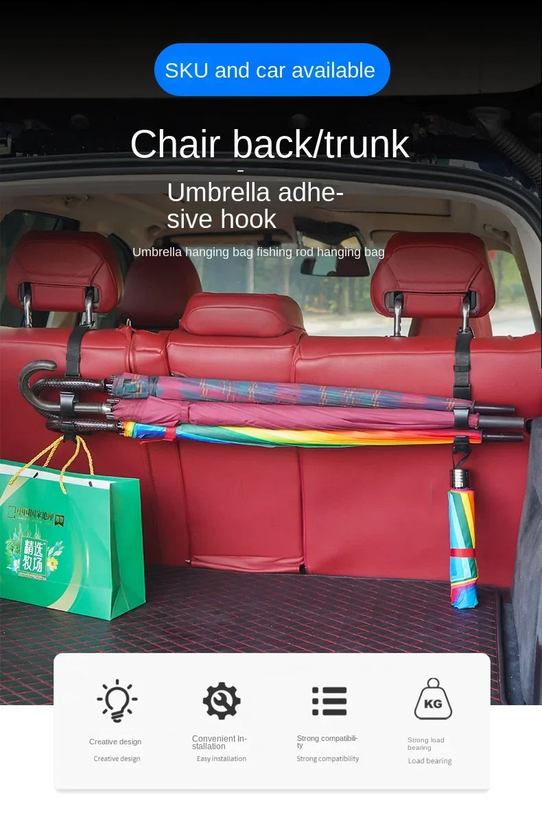 2pcs Car Back Seat Hook Multi-function Rear Seat Headrest Hanging Hook Umbrella Holder Seat Back Storage Hook Auto Interior Tool