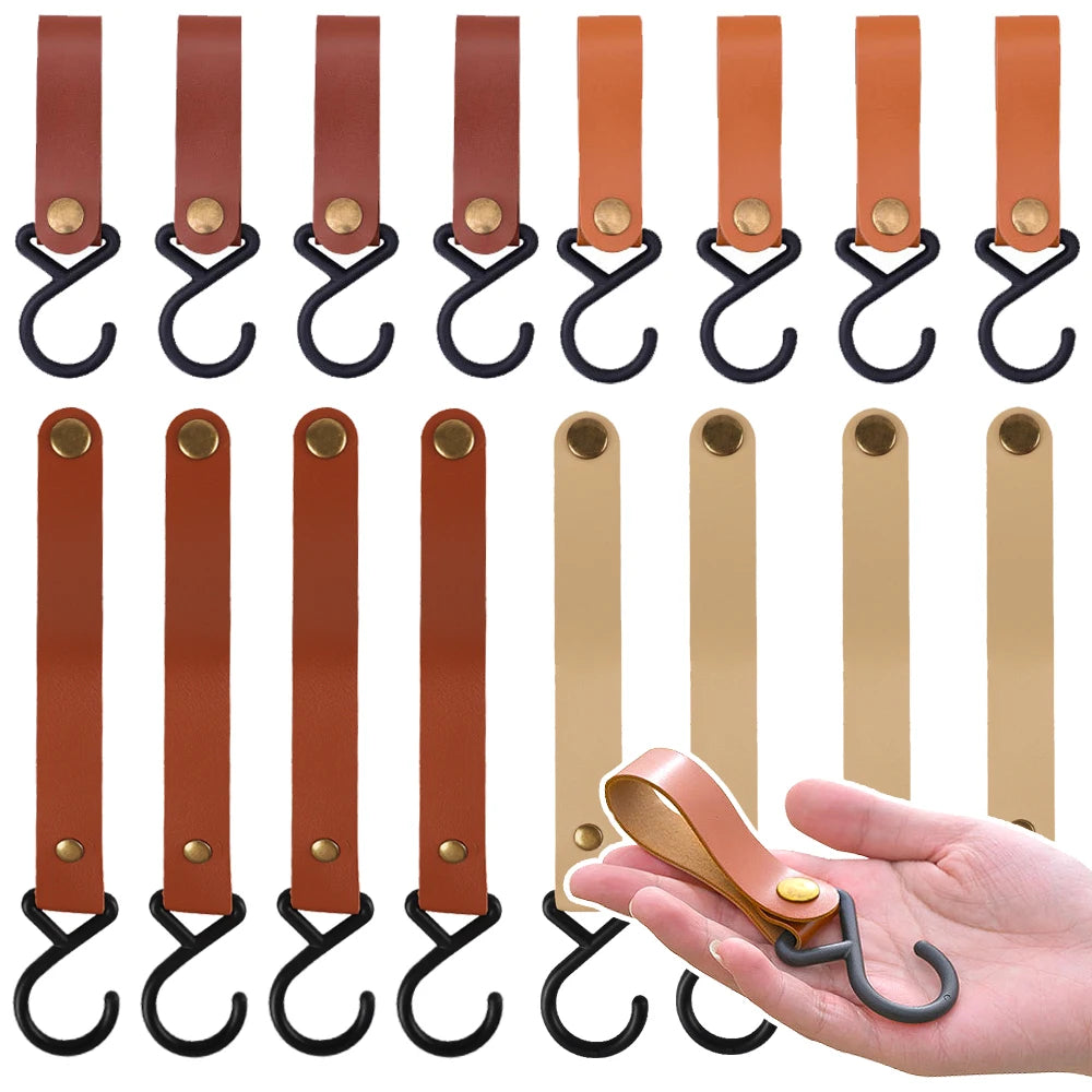 1/5pcs Outdoor Camping Hooks  Leather Hanging Hooks S-Shaped Rack Portable Camping Hangers Home Kitchen Storage Supplies