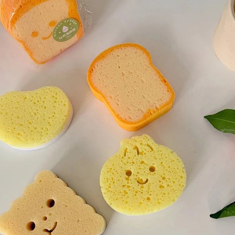 Cute Magic Sponge Kitchen Cleaning Tools Gadgets Dishwashing Sponges Egg Toast  Kawaii Items  Bathroom Dishwasher