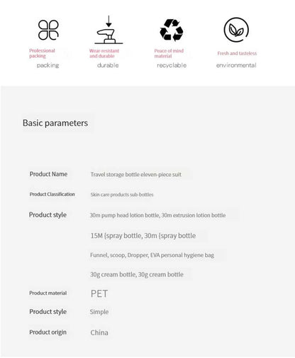 9 PCS Travel Dispensing Bottles Spray Bottles Lotion Bottles Cosmetic Bottles PET Plastic Bottles Seals Portable and Leak-proof