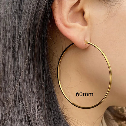 90mm Stainless Steel Large Circle Smooth Gold Color Round Loop Hoop Earring for Women Ear Ring Brincos
