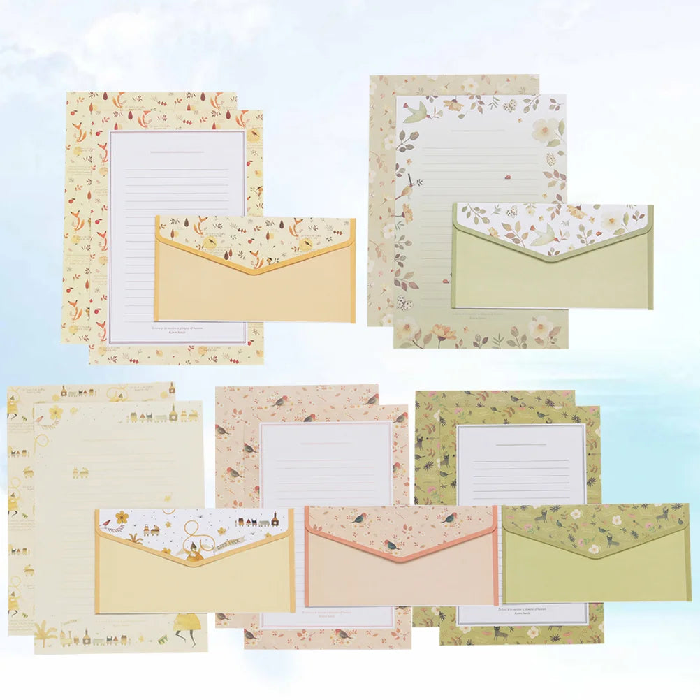 5Pcs Premium Floral Letter Paper Envelopes Set Elegant Stationery Writing Paper For Invitations Calligraphy Printing Products