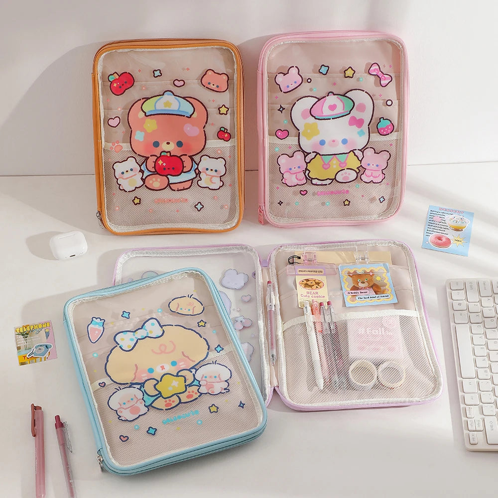 Cartoon PVC Stationary Organzier Pouch Big Capacity Storage Pens Eraser Students Pencil Bags