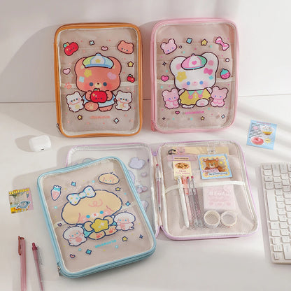 Cartoon PVC Stationary Organzier Pouch Big Capacity Storage Pens Eraser Students Pencil Bags