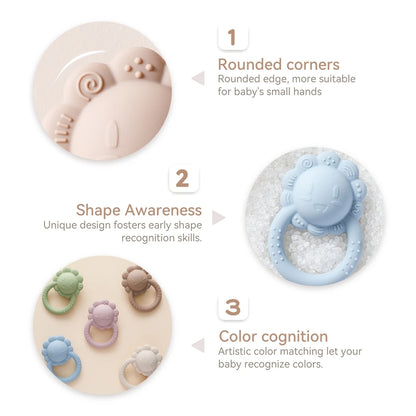 Baby Toys Silicone Teether Food Grade Rattle Toys Baby 0-12 Months Sensory Toys Silicone Lion Hand Bell Silicone Teething Rattle