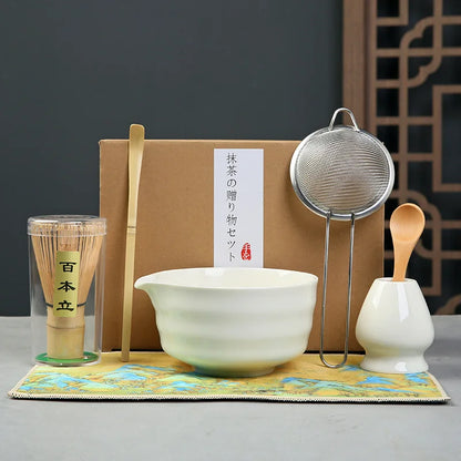 Matcha Set Kit Japanese Ceremony Green/Pink/White With Bamboo Spoon/Scoop, Whisk Holder, Matcha Bowl Matcha Gift Set