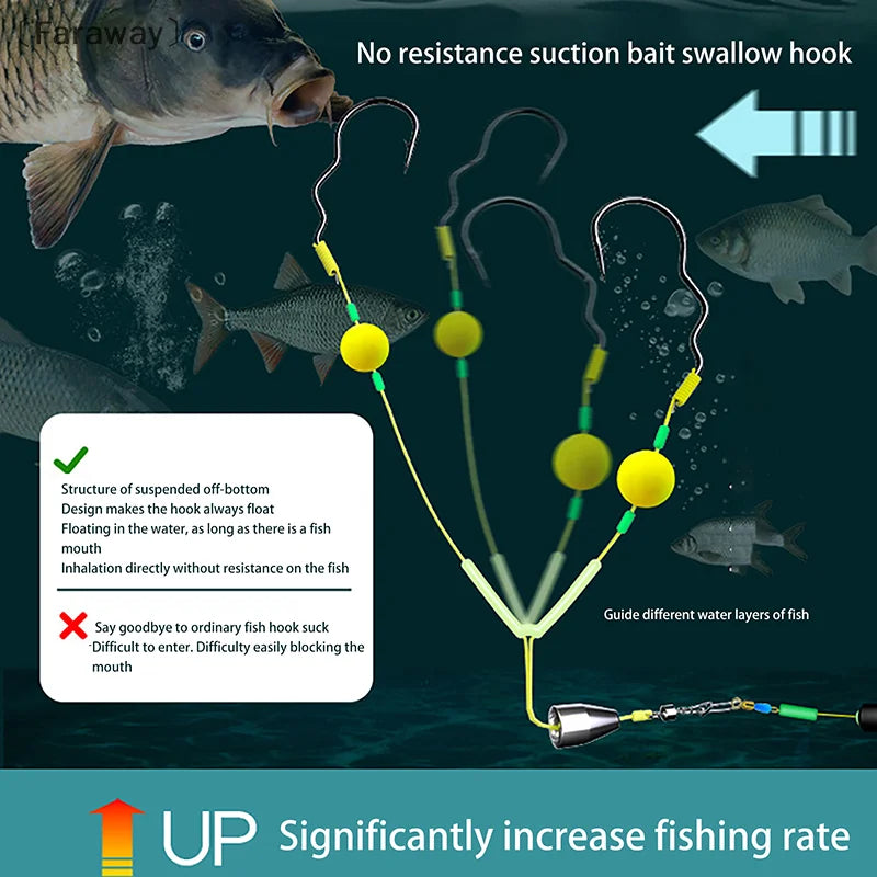 〔Far〕Double Hook Fishing Hair Rigs Hook Reverse Bottom Line Suspension Carp Fishing Hook Ready Made Anti Bottom Carp Rigs