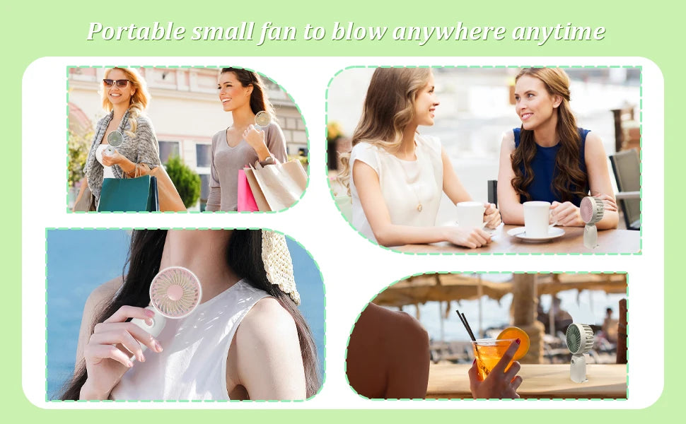 Mini Portable Fan Cute Handheld USB Rechargeable Battery Operated Lightweight Small Personal Fans with 3 Speeds for Outdoor