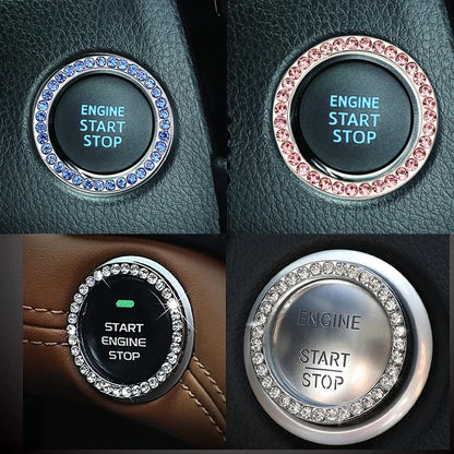 Car One-Click Engine Start Stop Switch Button Cover Crystal Rhinestone Cover Protector Ring Hand-set Sticker Decoration