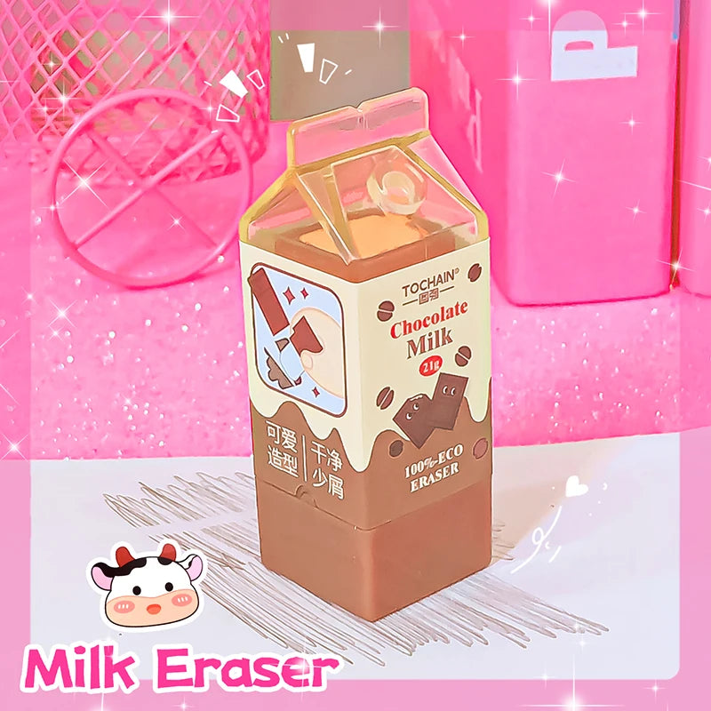 Kawaii stationery items School teacher gift Office Supplies classroom back to school Milk Carton Rubber Erasers cute things