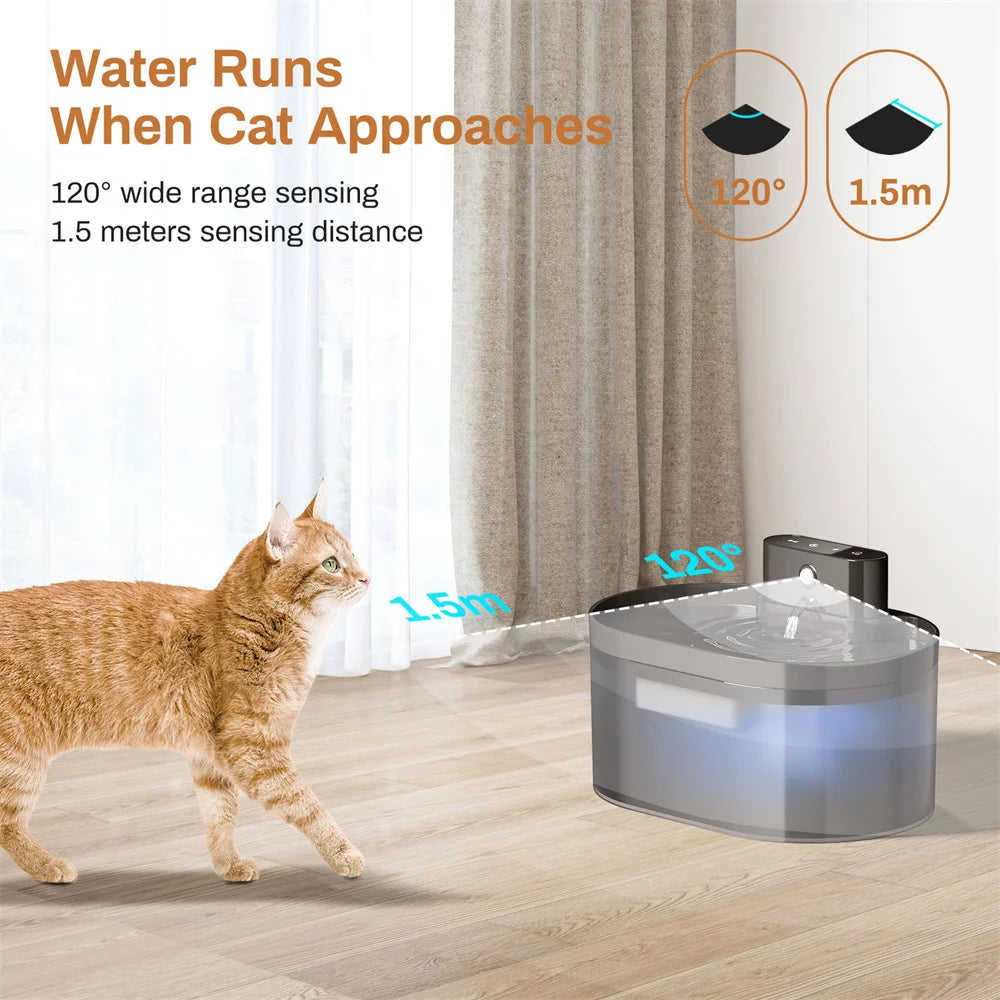 2.2L Wireless Cat Water Fountain Battery Operated Automatic Pet Water Fountain With Motion Sensor Dog Cat Water Dispenser Bowl