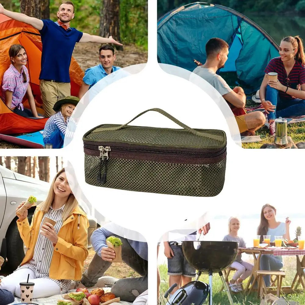 Camping Utensil Bag Road Trip Portable Cookware Pouch Large Mesh Portable Camp Utensil Bag For Picnic Barbecue Traveling