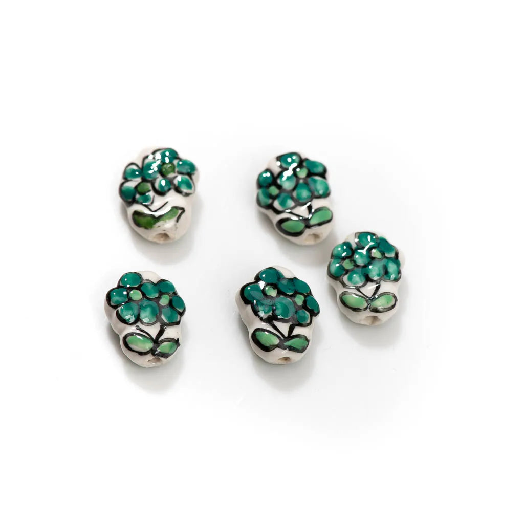 5pcs Artisan Hand-Painted Ceramic Beads Featuring Delicate Multi-Colored Floral Motifs Z717
