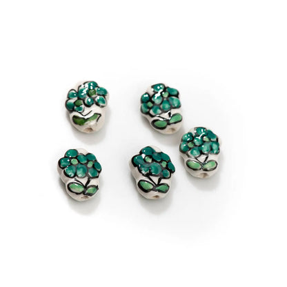 5pcs Artisan Hand-Painted Ceramic Beads Featuring Delicate Multi-Colored Floral Motifs Z717