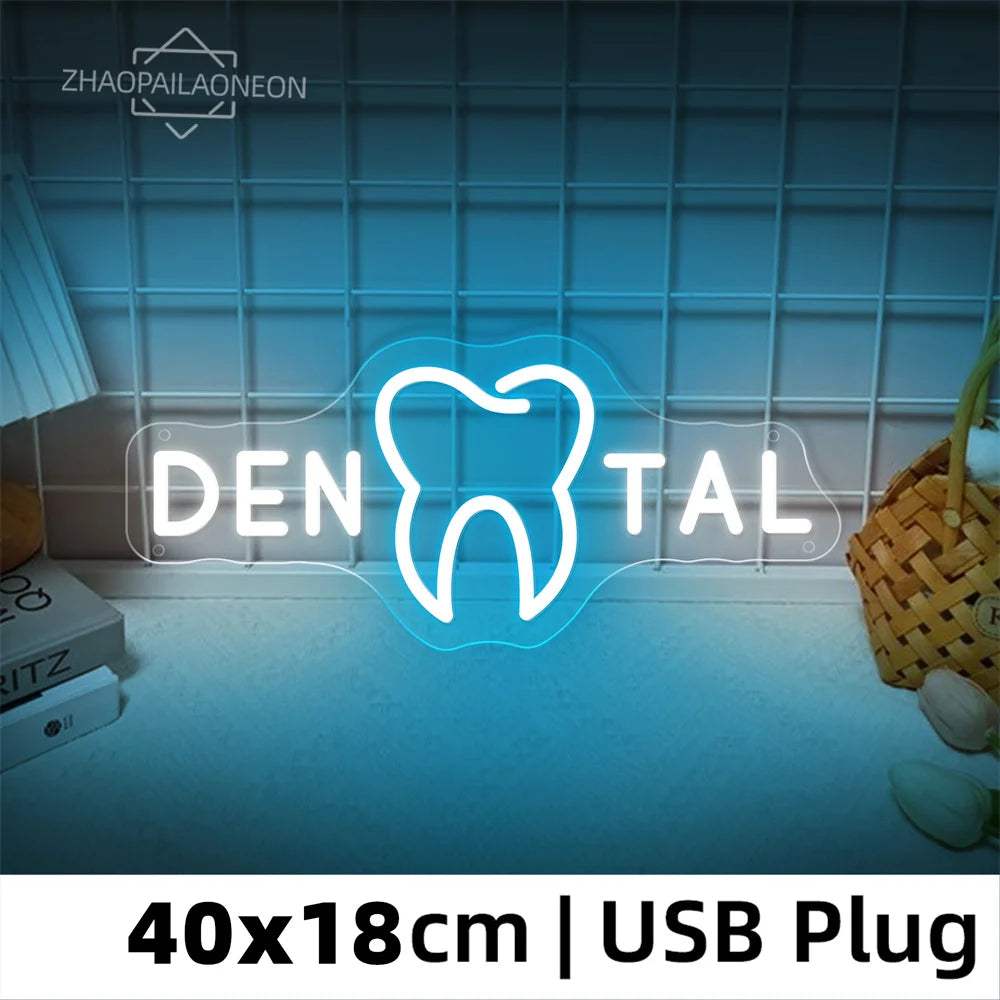 DENTAL CARE LED Neon Tooth USB Powered Neon Signs Teeth Dental Night Light 3D Wall Art & Game Room Bedroom Party Decor Lamp Sign