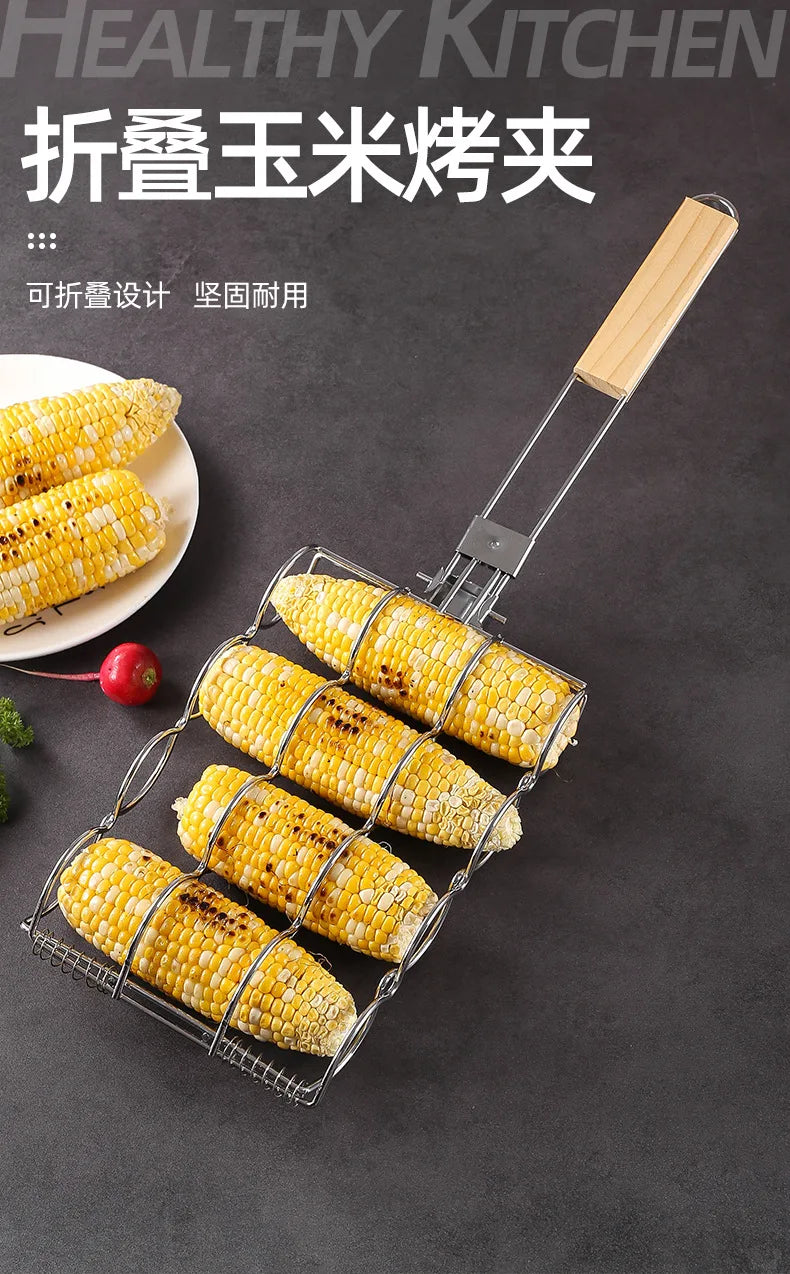 2025 New Foldable outdoor BBQ corn grill with multifunctional corn mesh clip and portable corn grill clip