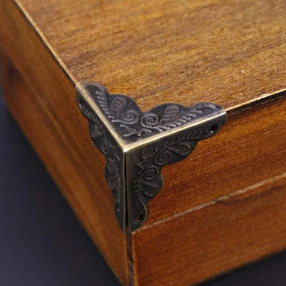 Carved Wooden Boxes Corner Protector Metal Edge Corners Guard Cover with Screws Wood Case Furniture Dresser Table Decoration