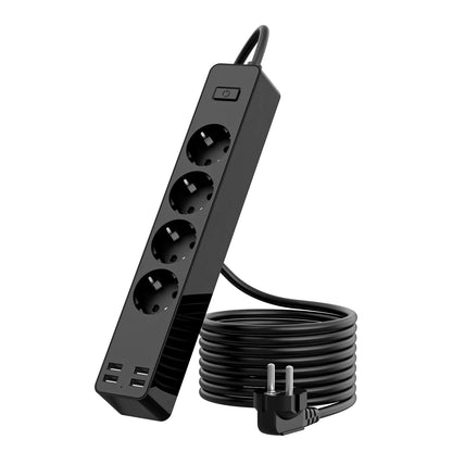 EU Electrical Socket With Safety Switch Power Strip 1.5M Extension Cable Overload Protection USB A Port Charging  On Home  2500W