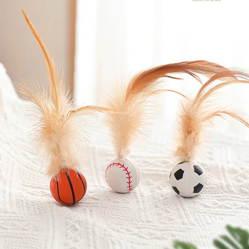 Cat Interactive Ball Toys Interactive Bouncy Ball with Feathers Cat Toys for Indoor Cats and Kittens